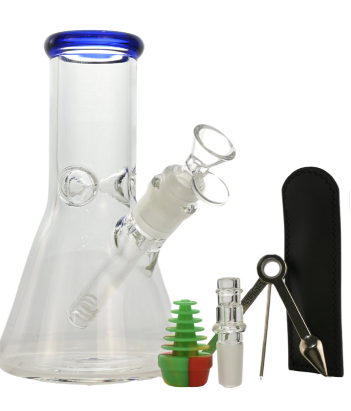 8" Colored Rim 6-in-1 Glass Bong Kit - Blue