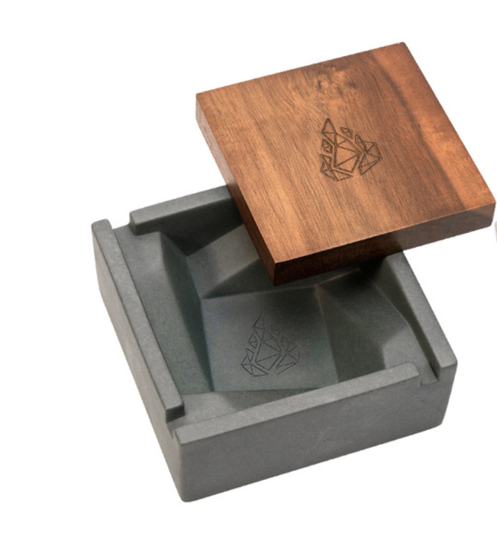 BRNT Briq Concrete Ashtray with Walnut Lid - Black