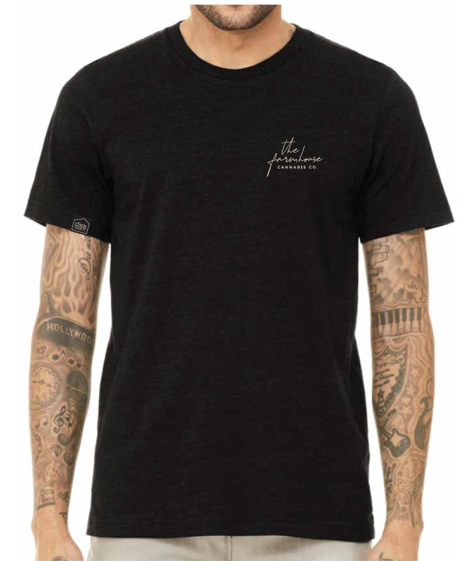 Farmhouse t-shirt - heather black (small cursive logo)