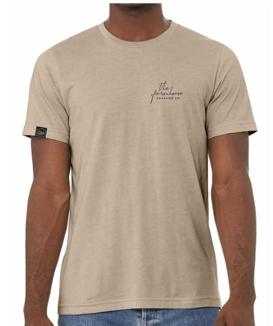 Farmhouse t-shirt - heather beige (small cursive logo)