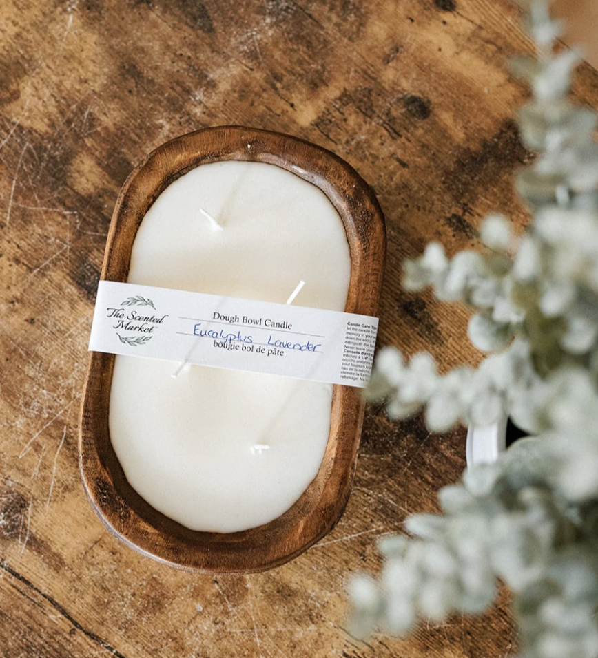 EUCALYPTUS LAVENDER Dough Bowl 3 wick Candle Brown