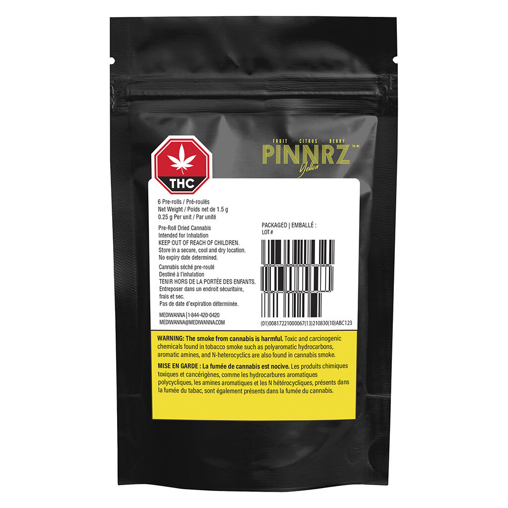 PINNRZ - Yellow (Fruit and Citrus and Berry) Pre-Rolls - PINNRZ - Yellow (Fruit and Citrus and Berry) - Blend - 6x0.25g