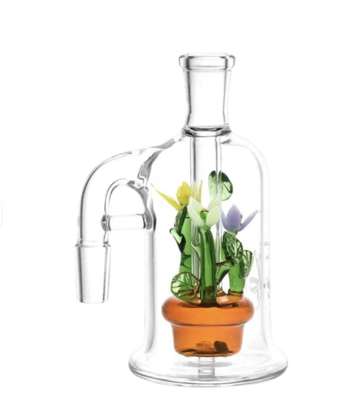 5" Pulsar Wild Flower Glass Ash Catcher 90 Degree