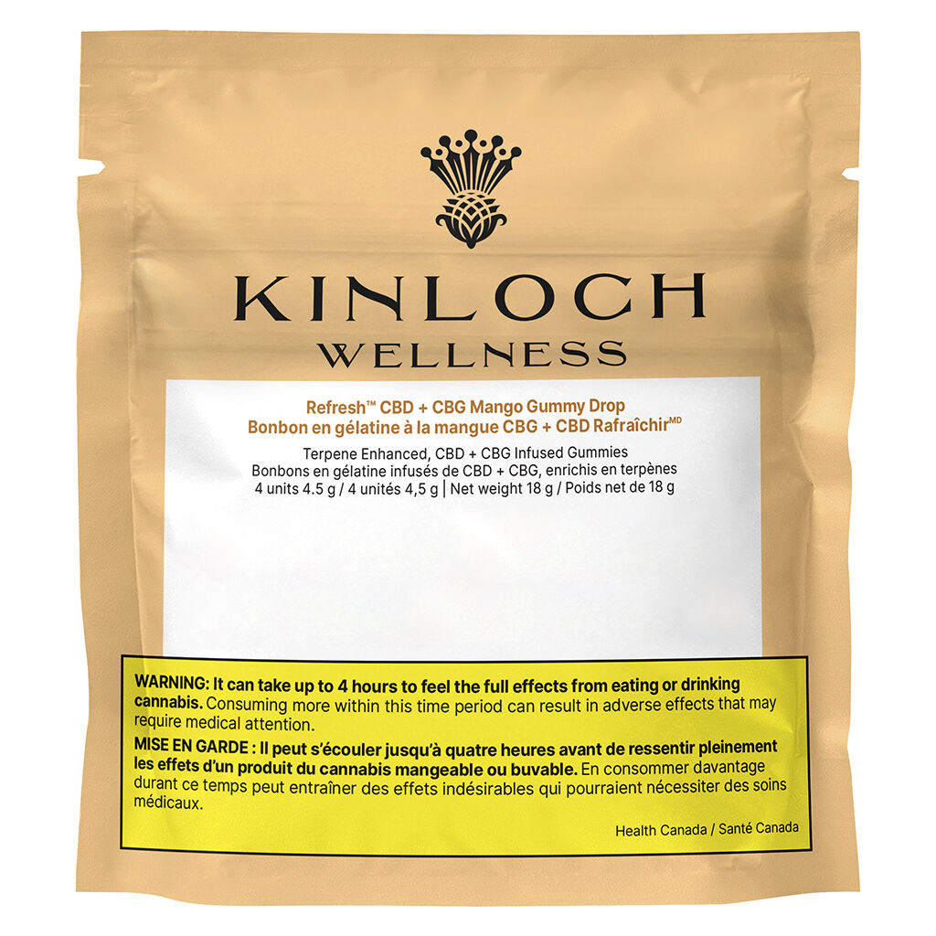 Kinloch Wellness - Refresh™ CBD + CBG Mango Gummy Drop Soft Chews - Hybrid - 4 Pack