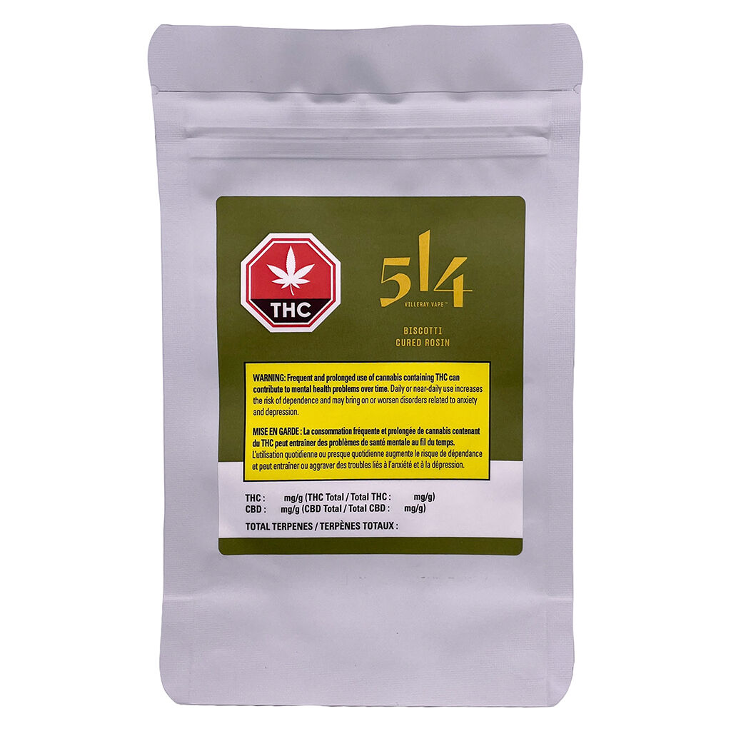 514 Cannabis - Villeray Vape - Biscotti Cured Rosin 510 Thread Cartridge - Hybrid - 1g