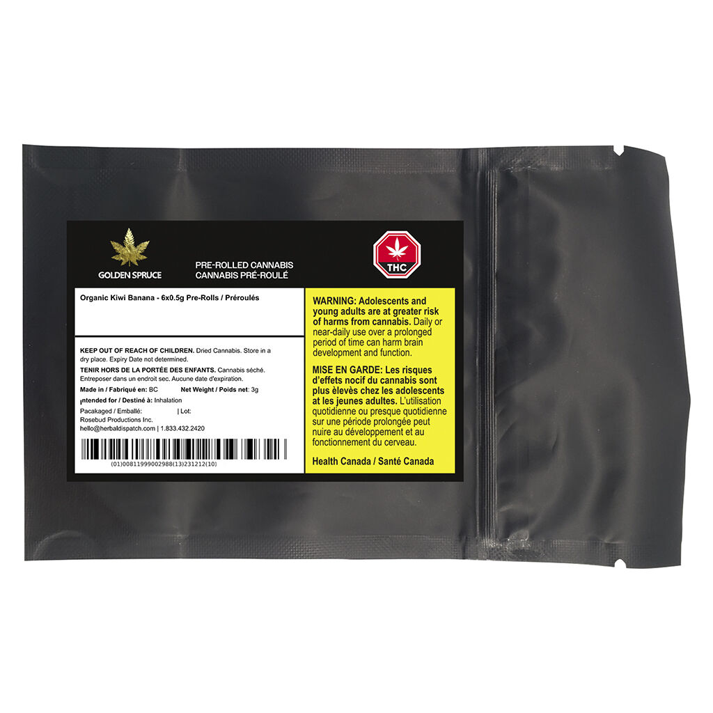 Golden Spruce - Organic Kiwi Banana Pre-Roll - Hybrid - 6x0.5g