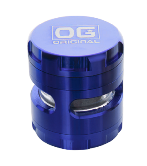 OG Original 56mm 4 Part Grinder w/ Removable Screen and Glass Herb Catcher - Blue