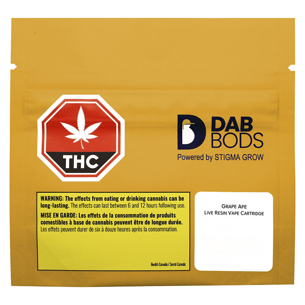 Dab Bods - Grape Ape Live Resin 510 Thread Cartridge - Hybrid - 1g