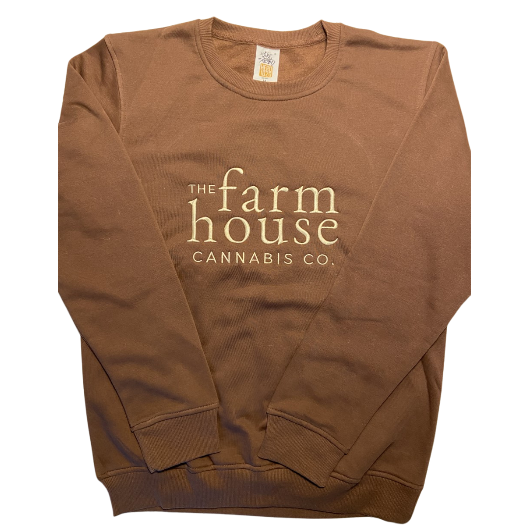 Farmhouse Crew Neck Sweater - warm brown (large centre logo)