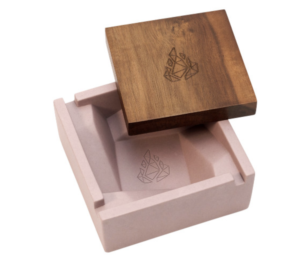 BRNT Briq Concrete Ashtray with Walnut Lid - Limited Edition - Berries n Cream