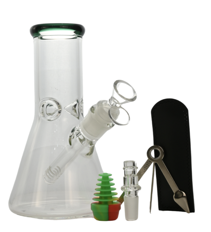8" Colored Rim 6-in-1 Glass Bong Kit  - Green