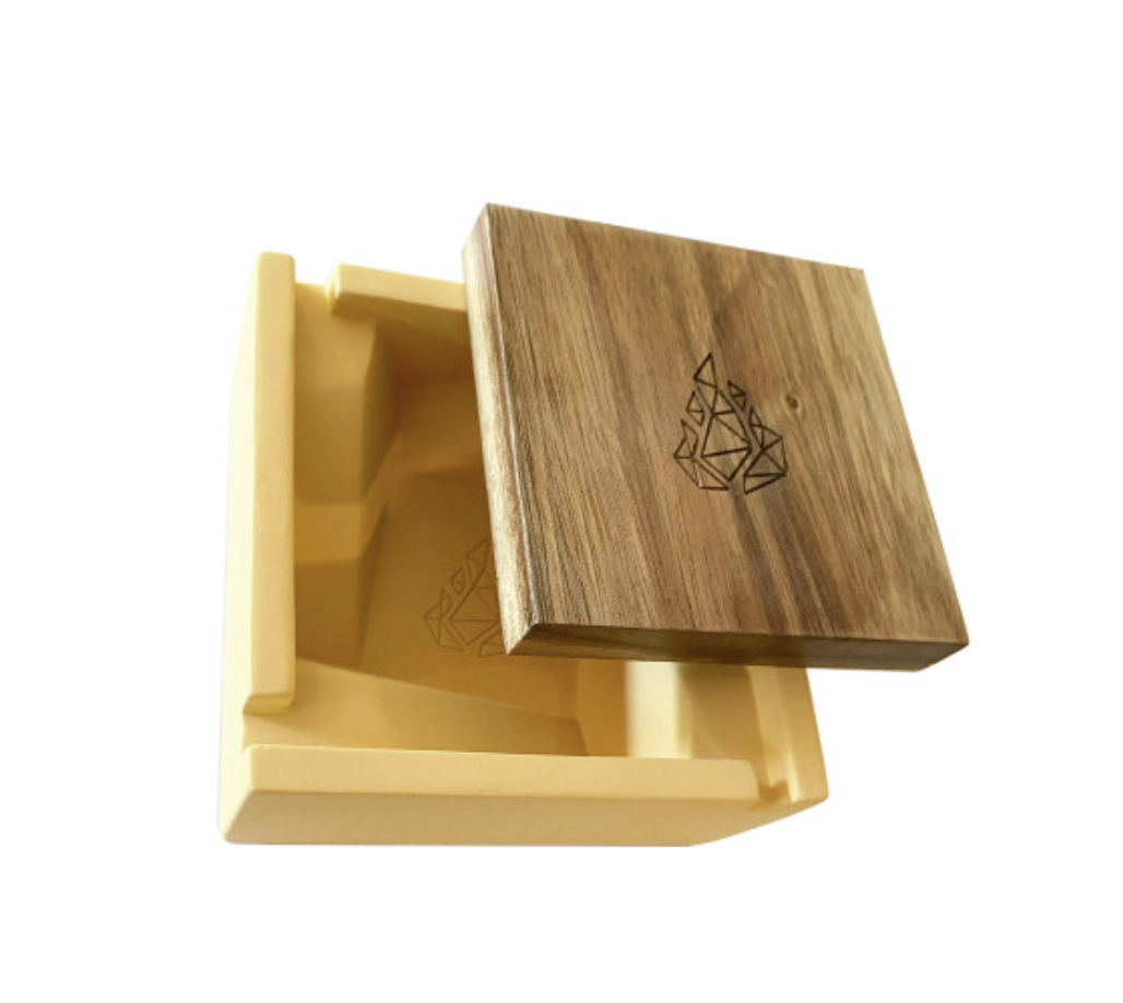 BRNT Briq Concrete Ashtray with Walnut Lid - Yellow