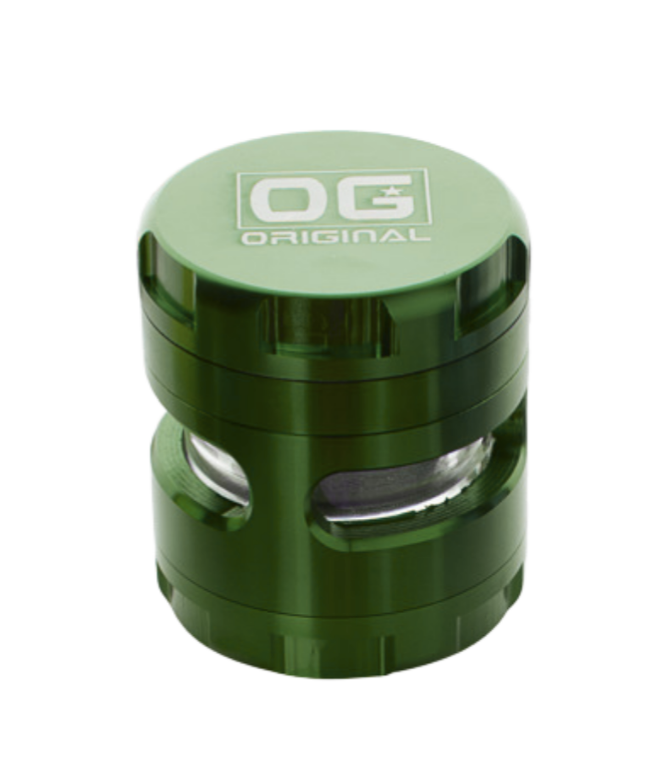 OG Original 56mm 4 Part Grinder w/ Removable Screen and Glass Herb Catcher - Green