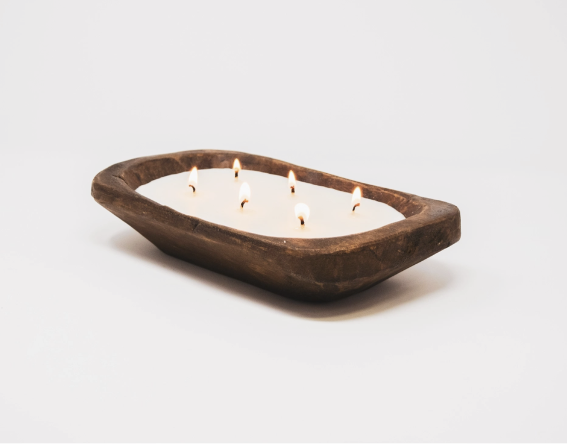 Small Rustic Wood Bowl Candle