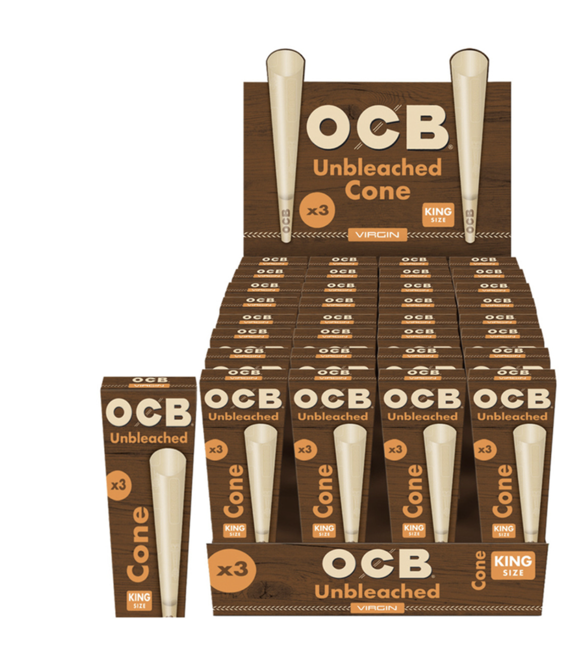 OCB Virgin Unbleached Cones King Size, 3 per pack