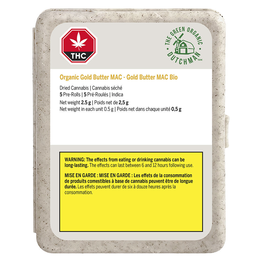 TGOD - The Green Organic Dutchman - Organic Gold Butter MAC Pre-Roll - Indica - 5x0.5g
