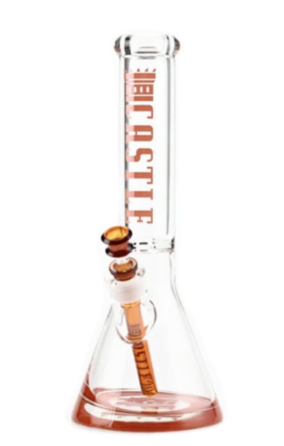 14" 9mm Color Logo Castle Glass Bong - Amber