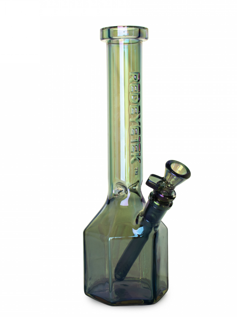 11" Metallic Terminator Finish Prismatic Tube W/Hexagonal Canteen Base - Green