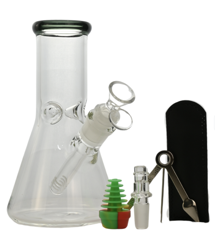 8" Colored Rim 6-in-1 Glass Bong Kit - Teal