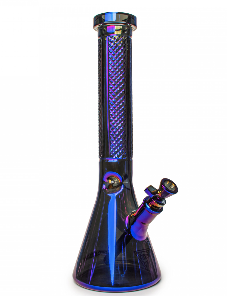 15" 7mm Thick Metallic Terminator Finish Traditions Series Beaker Tube W/Facetted Quarter Pattern Details - Blue