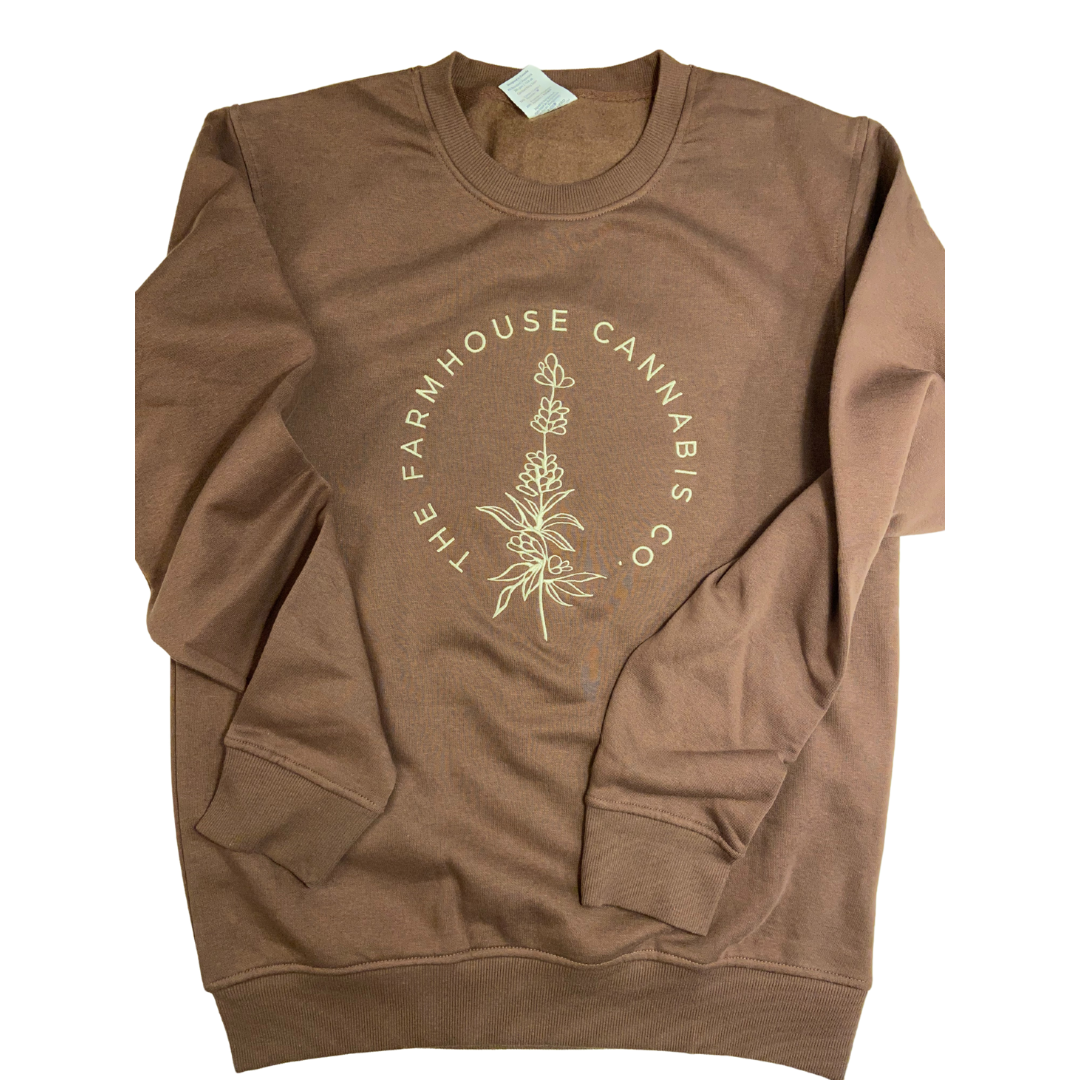 Farmhouse Crew Neck Sweater - warm brown (large centre logo round)