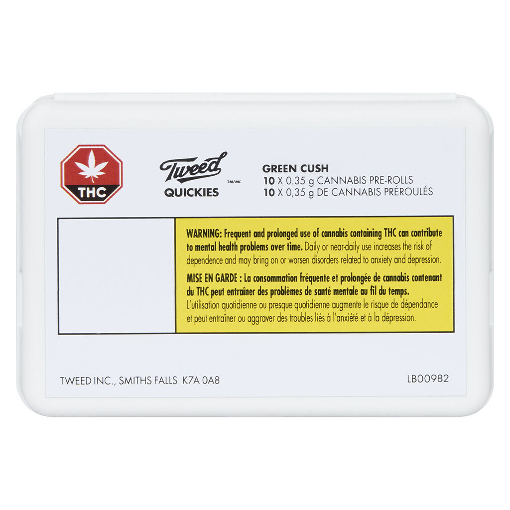 Tweed - Quickies Green Cush Pre-Roll - Tweed - Quickies Green Cush - 10x0.35g