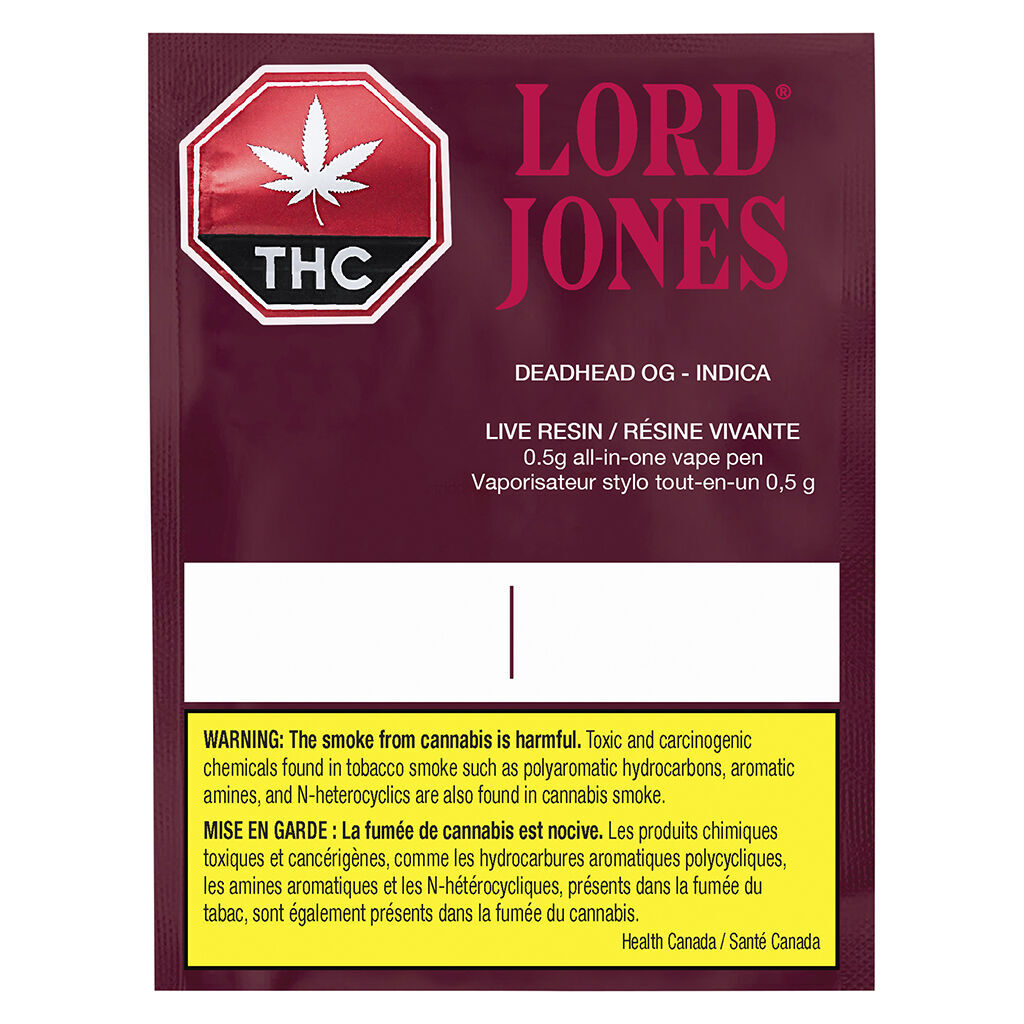 Lord Jones - Pure Live Resin Vape - Deadhead OG All-in-One - Indica - 0.5g