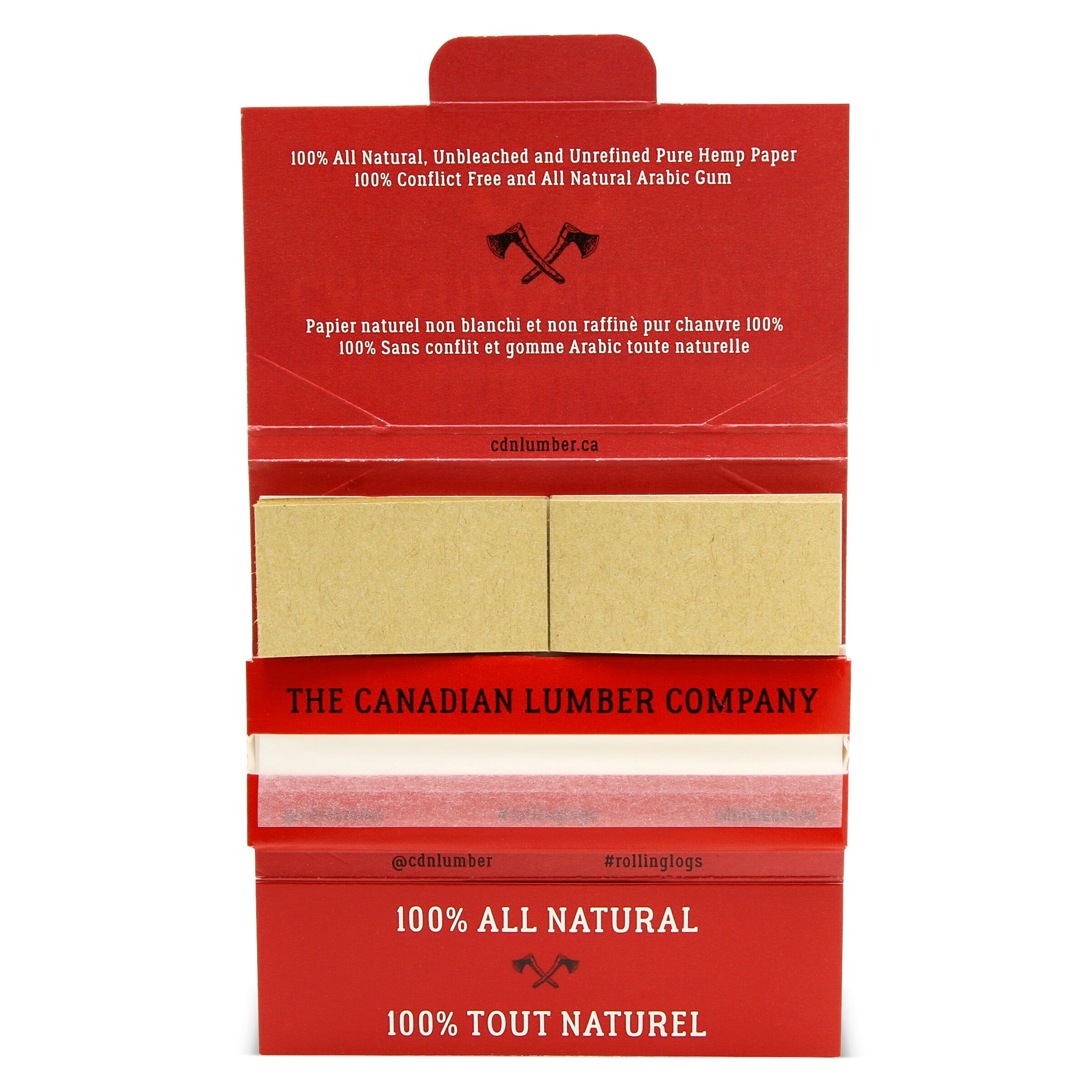Canadian Lumber - Greens Unbleached Hemp Rolling Papers with Tips - 1.25"
