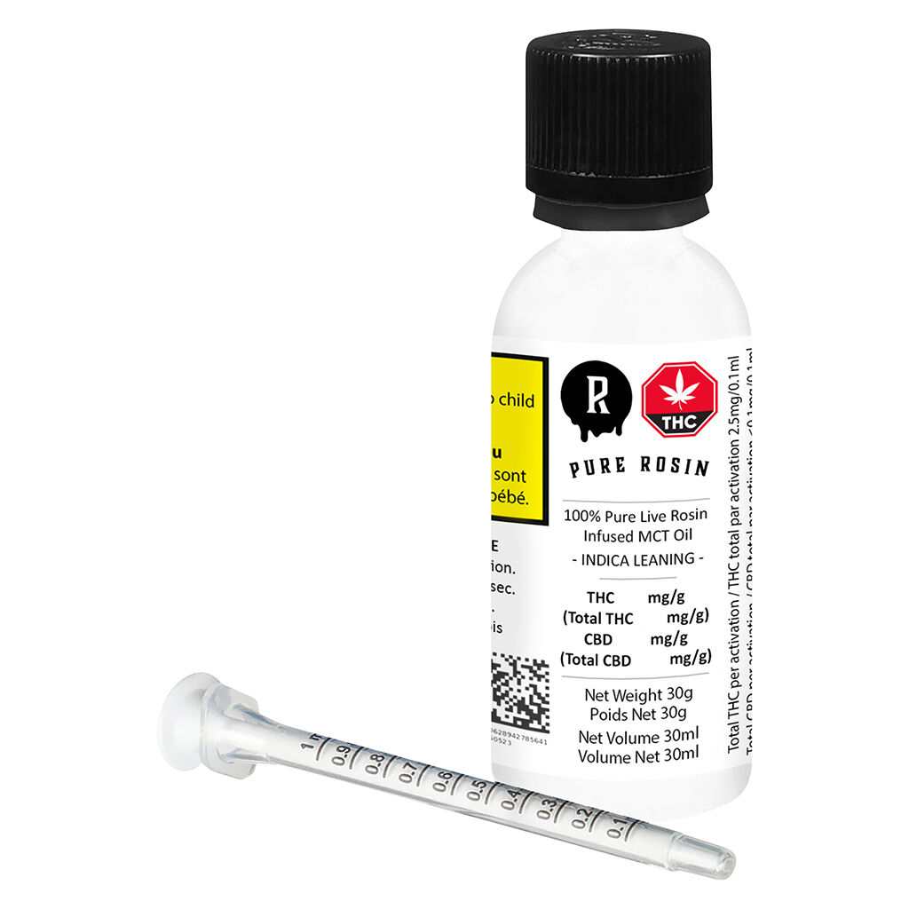 PURE ROSIN - 100 Pure Live Rosin Infused MCT Oil - Indica Leaning - 30ml