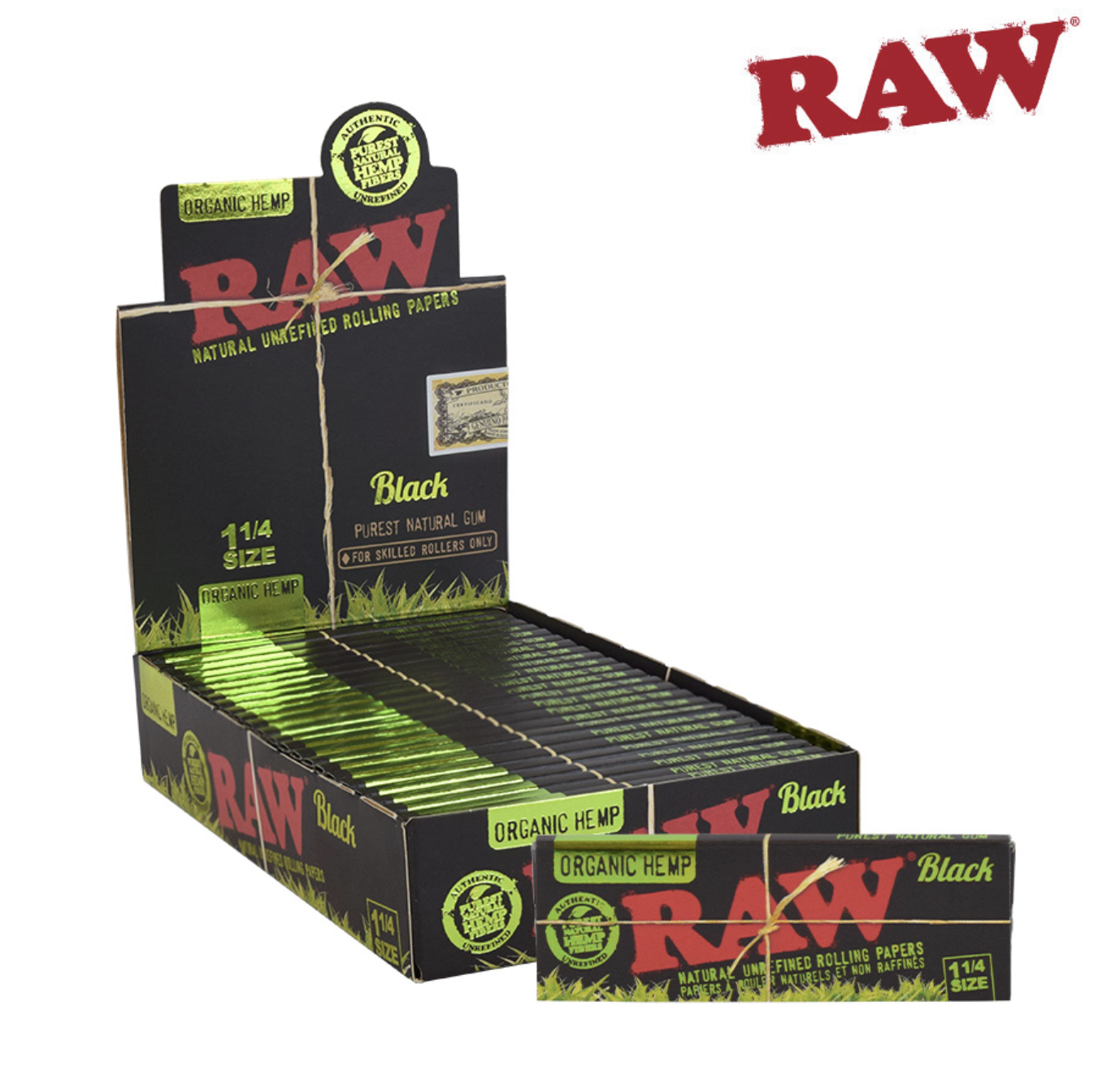RAW Black Organic Unrefined Artisan Papers 1 1/4 50 per pack