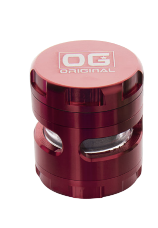 OG Original 56mm 4 Part Grinder w/ Removable Screen and Glass Herb Catcher - Red