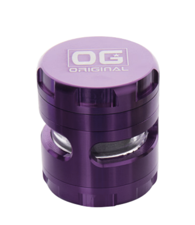 OG Original 56mm 4 Part Grinder w/ Removable Screen and Glass Herb Catcher - Purple