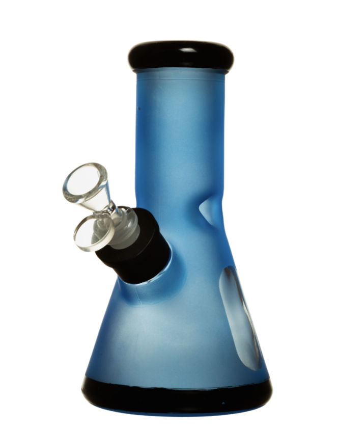 8" 7mm Frosted Glass Bong w/Gift Box - Blue-D