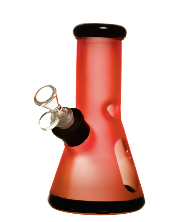 8" 7mm Frosted Glass Bong w/Gift Box - Red