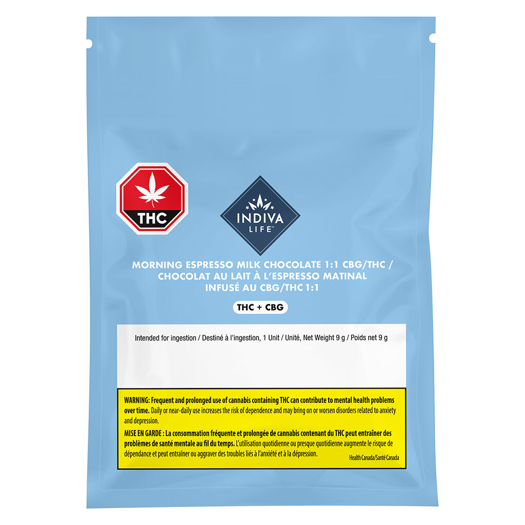 Indiva Life - Morning Espresso Milk Chocolate 1:1 CBG/THC - Blend - 1 Pack