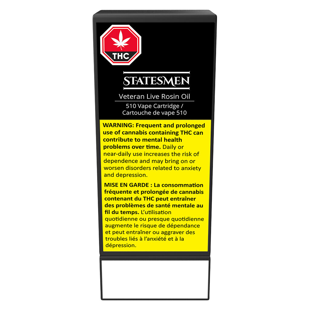 Statesmen - Veteran Live Rosin Oil 510 Thread Cartridge - Indica - 1g