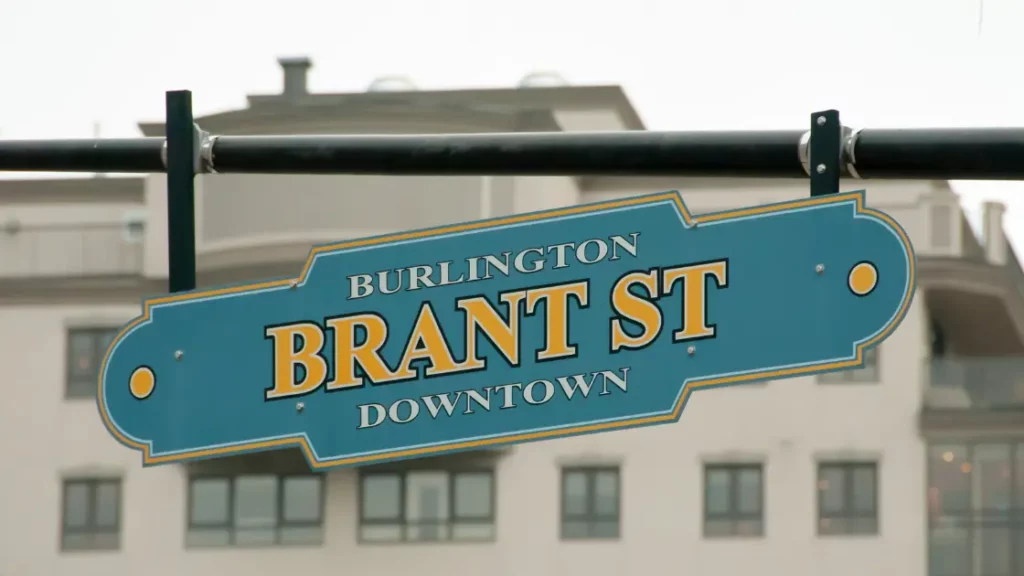 Brant St downtown Burlington street sign
