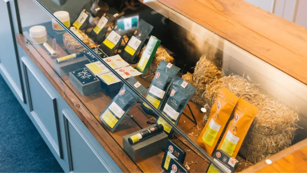 Variety of BC Bud products at The Farmhouse Dispensary in Burlington, Ontario