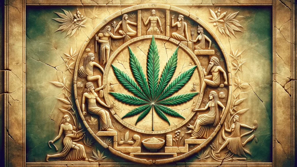 Ancient depiction of cannabis plant, symbolizing its long history and cultural significance