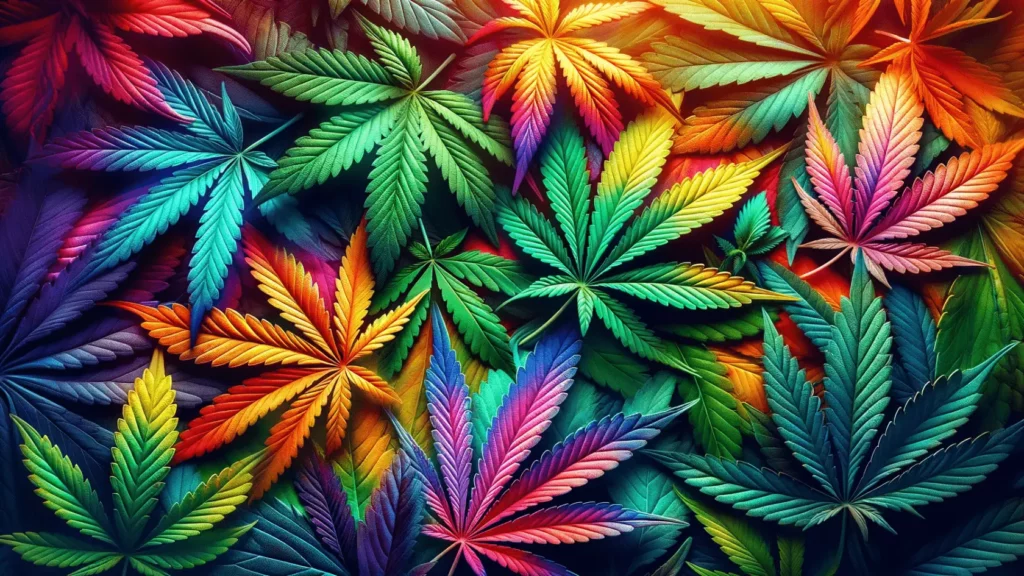 Colorful cannabis leaves, showcasing the natural diversity of the cannabis plant