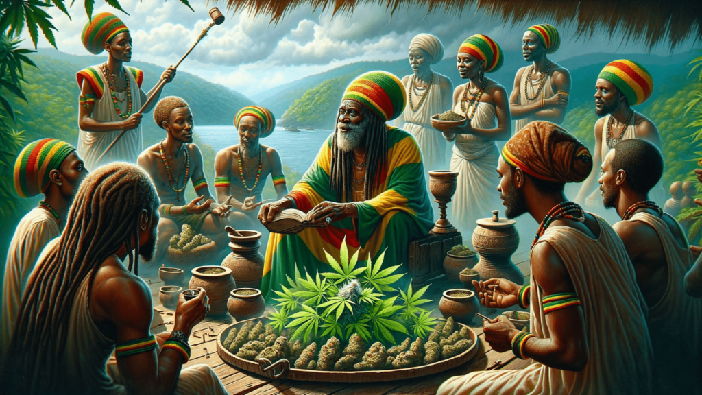 Cultural depiction of a Rastafari ritual using weed. dispensary port credit, dispensary in mississauga, legal dispensary mississauga.